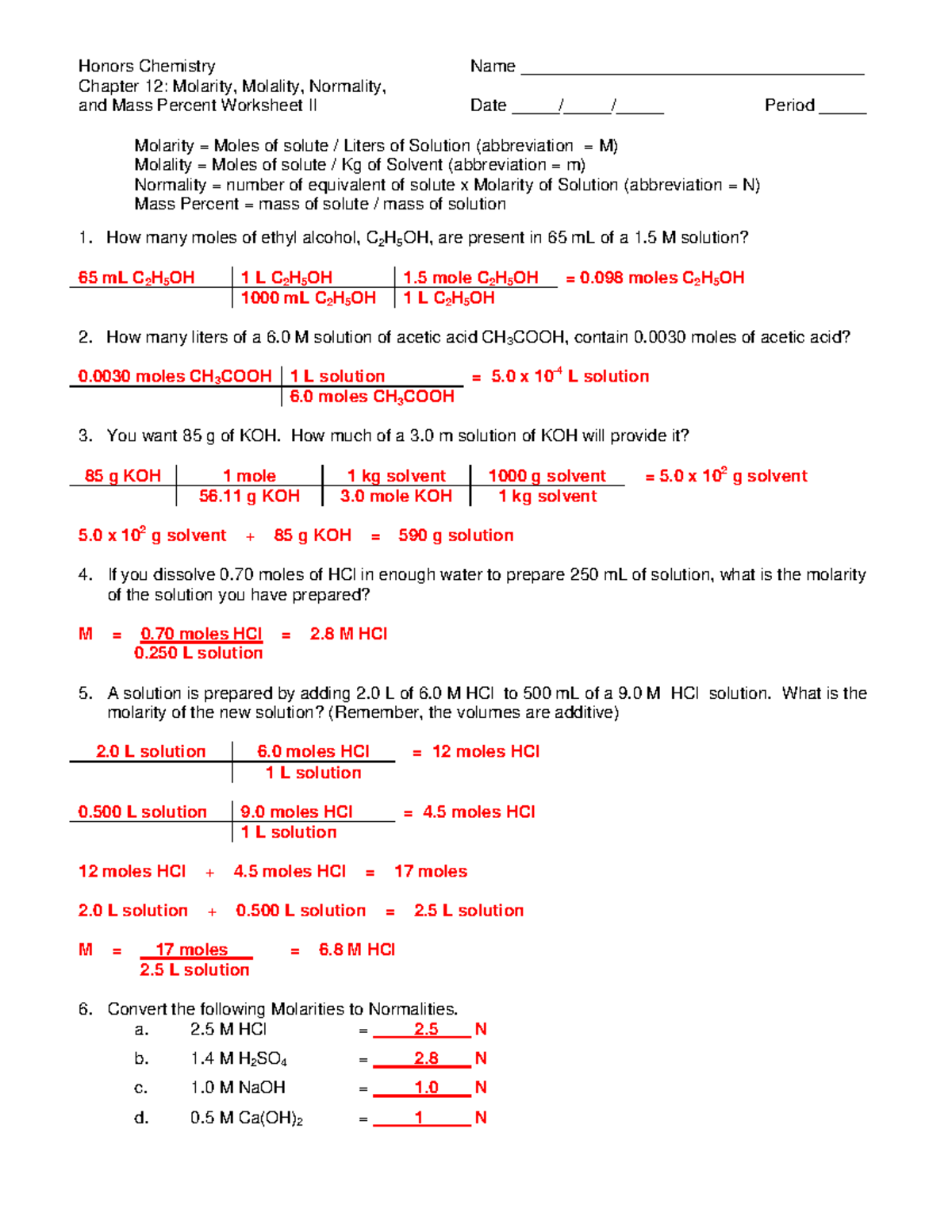 Molarity Chemistry Practice Problems