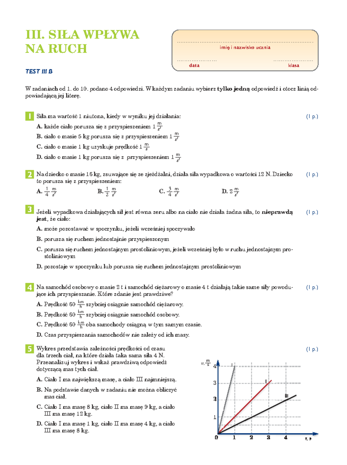 Sprawdzian Z Fizyki Ruch I Siły Ciekawa Fizyka