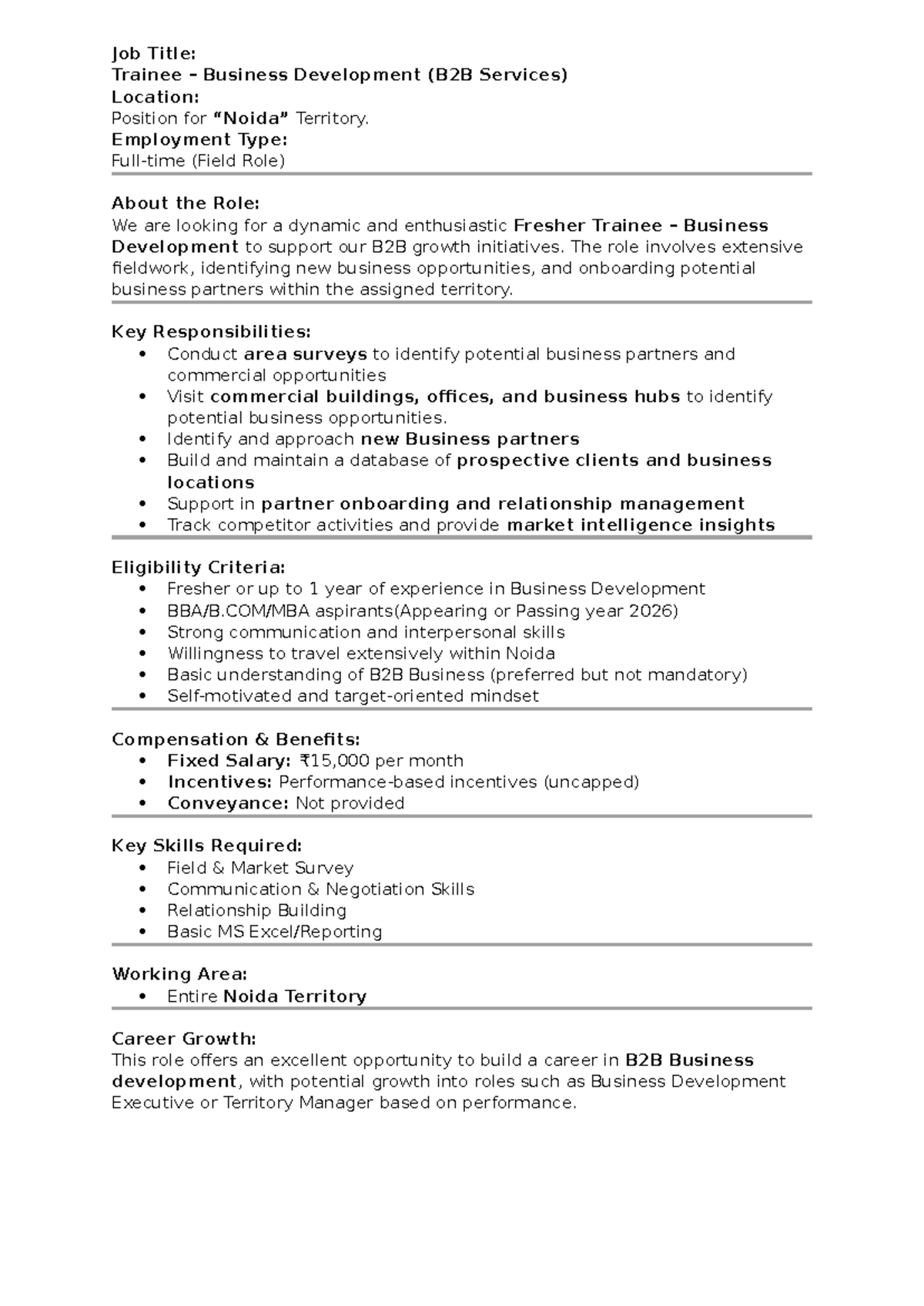 Business Development Trainee JD for B2B Services in Noida - Studocu