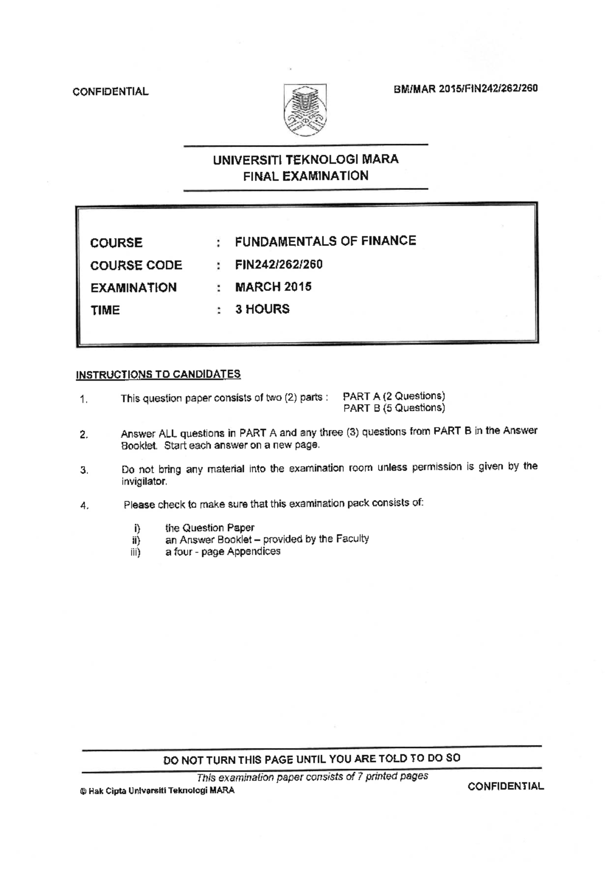 2015 Mar FIN242 Final Exam Questions and Solutions - Studocu