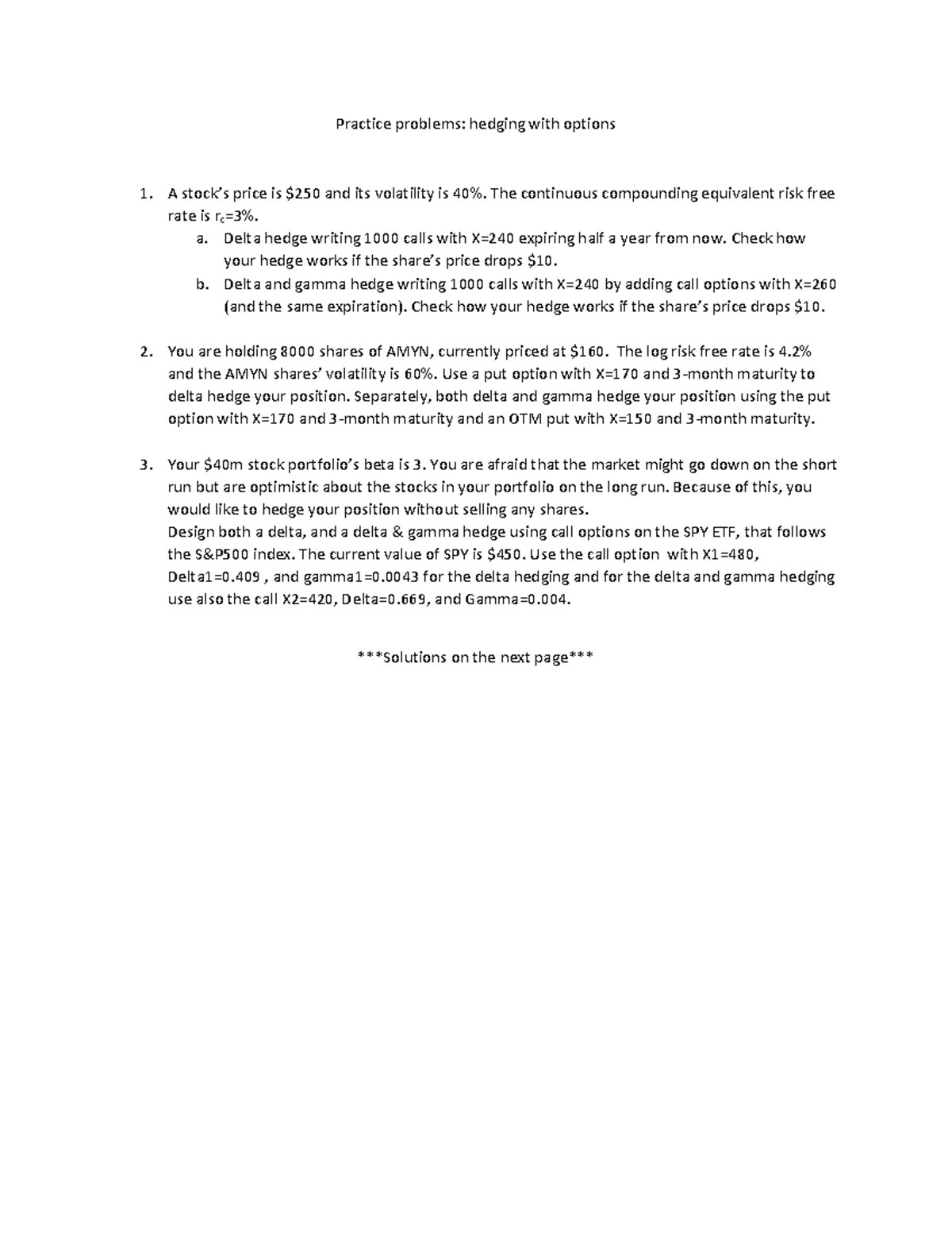 W4 Practice Problems: Hedging with Options Techniques and Solutions ...
