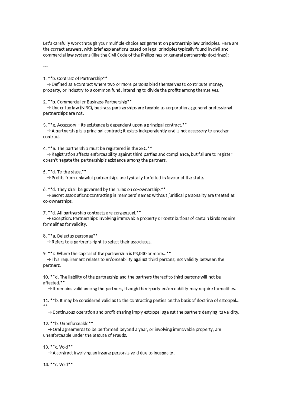 Partnership Law Principles: Key Concepts and Explanations (LAW 101 ...