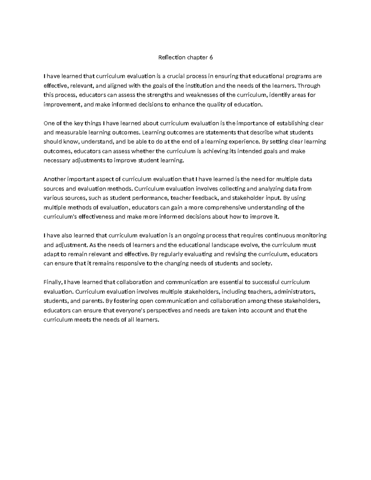 Reflectionpaper-WPS Office - Reflection chapter 6 I have learned that ...