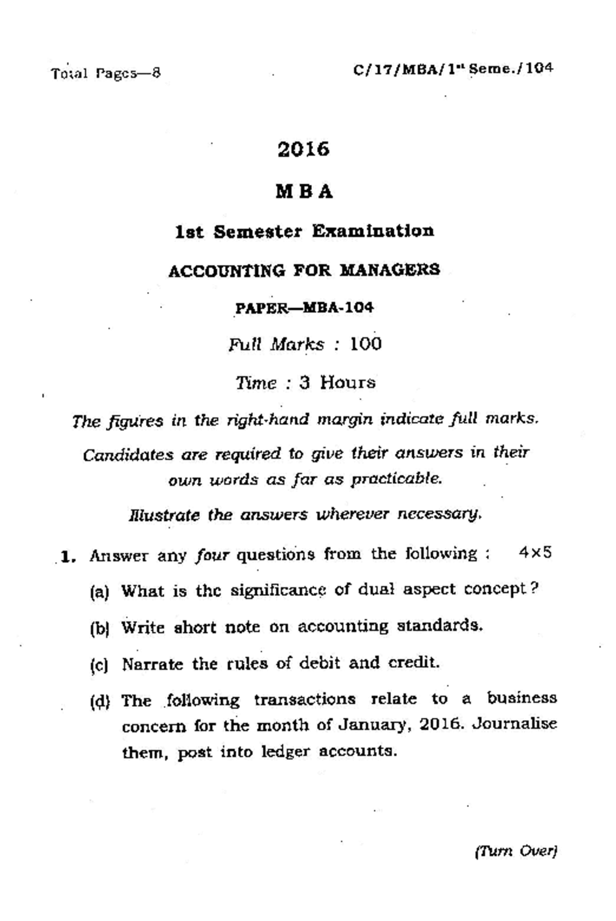 MBA-104 - Question Papers - MBA-General Management Papers - Studocu