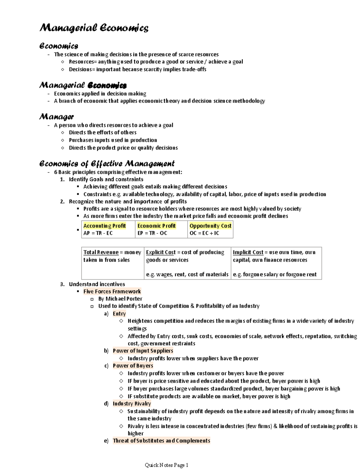 Managerial Economics (ManEco) Notes: Key Concepts & Analysis - Studocu