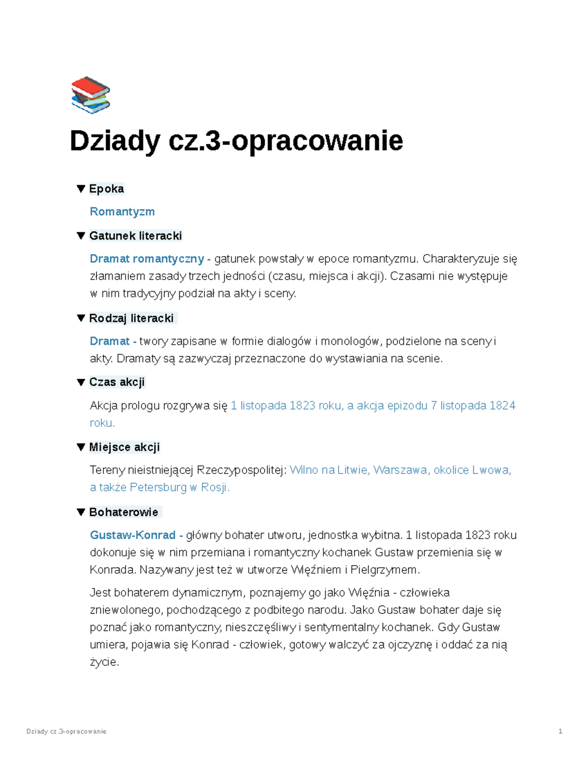 Dziady cz.3 - È Dziady cz-opracowanie Epoka Romantyzm Gatunek literacki