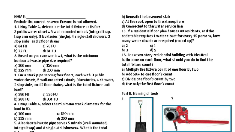 Quiz 2 P2 02 - Fixture Units and Pipe Sizing Analysis - Studocu