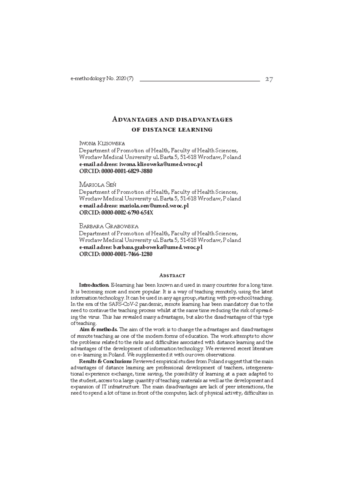 Advantages and Disadvantages of Distance Learning: A Study (2020) - Studocu
