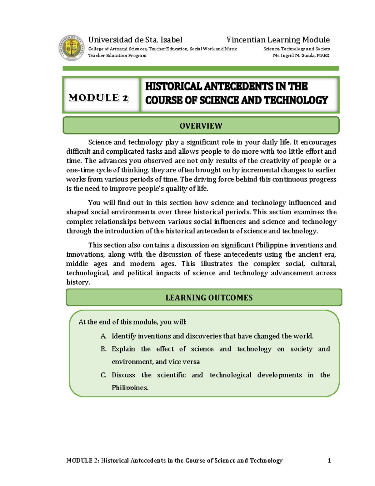 Module 2: Historical Antecedents in Science and Technology (STS) - Studocu