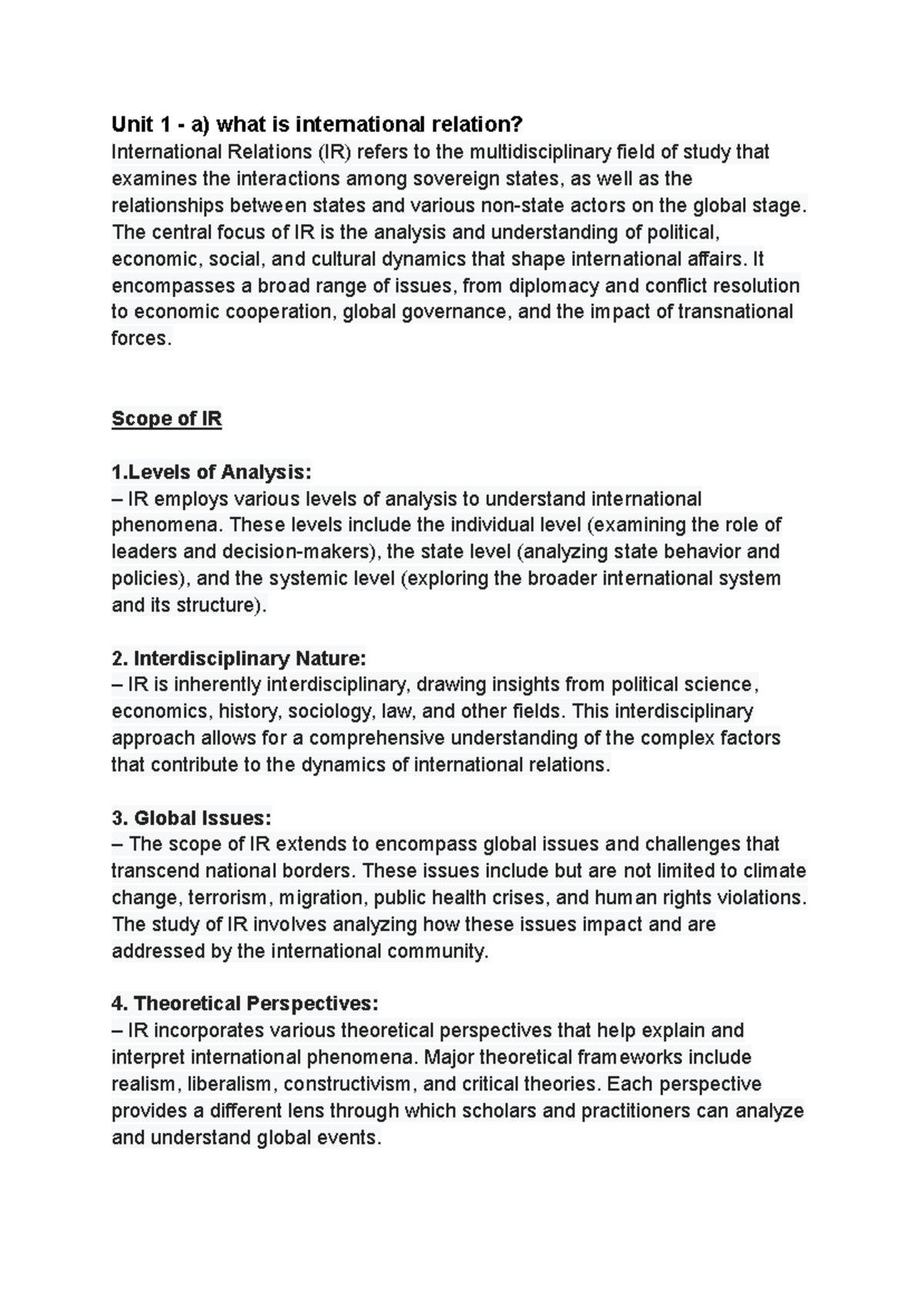 GE 101 - Intro to International Relations: Key Concepts and Scope - Studocu