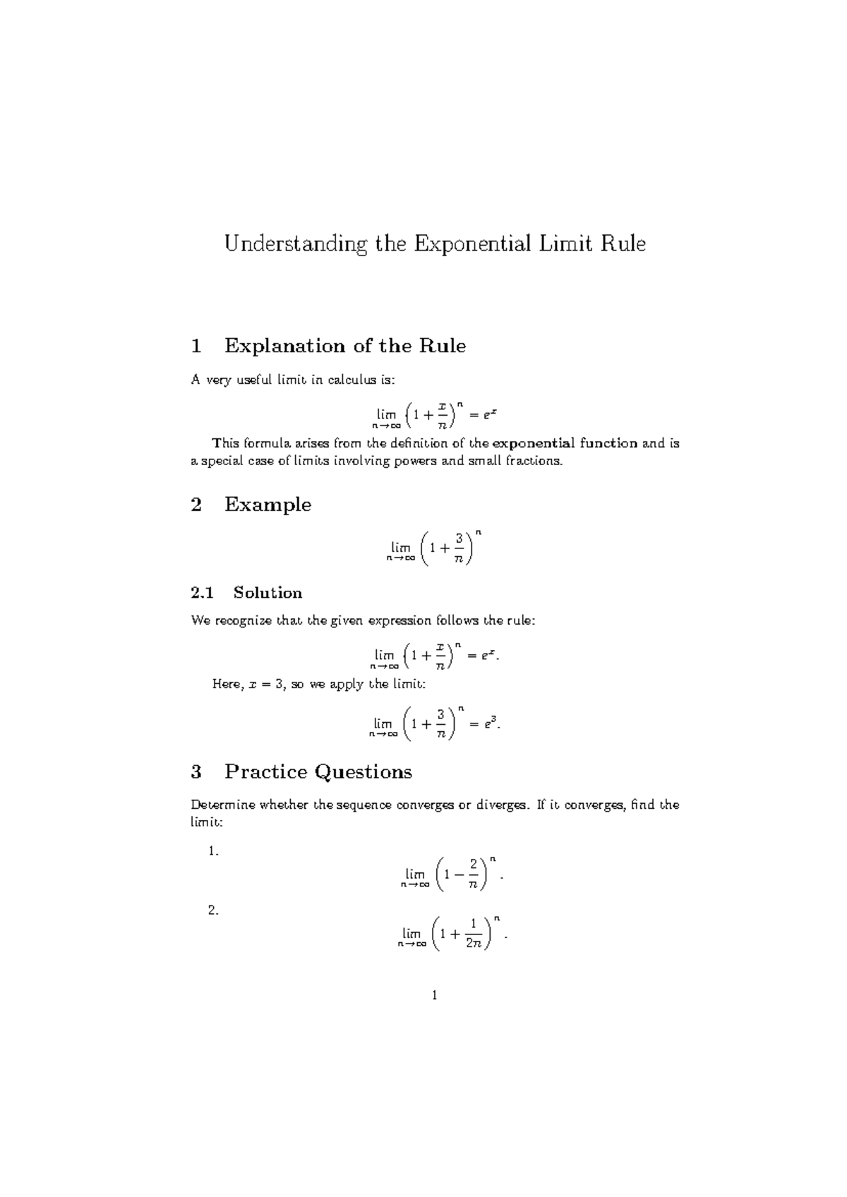 Understanding the Exponential Limit Rule: A Detailed Explanation - Studocu