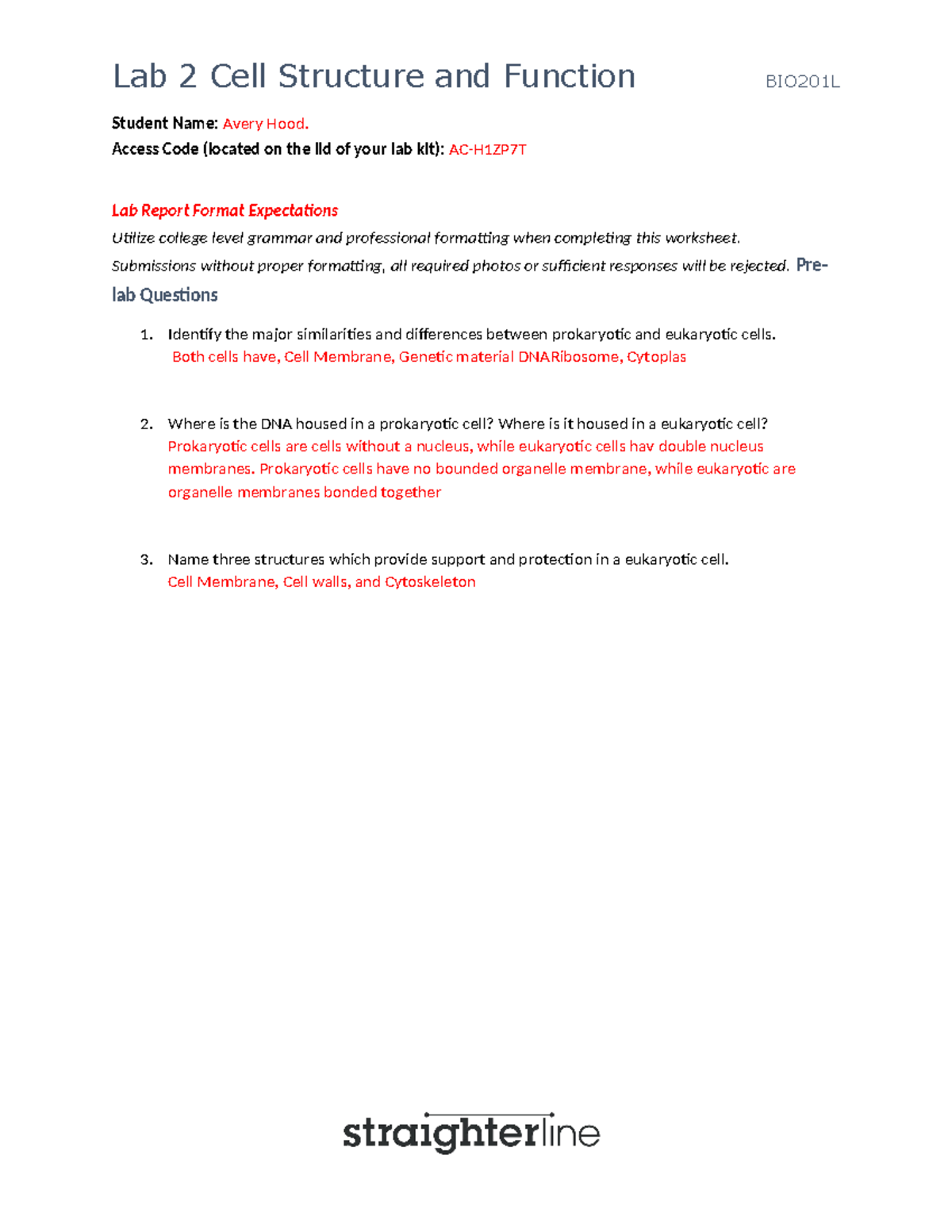 BIO201 Lab 2 - Exploring Cell Structure and Function Worksheet - Studocu