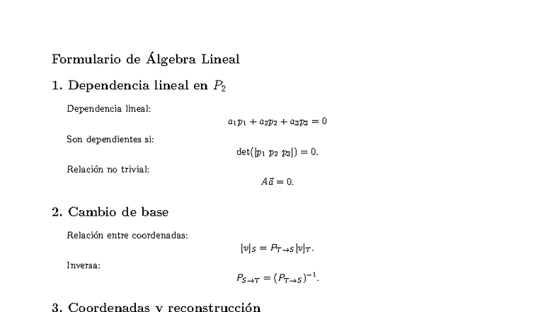 Formulario de Álgebra Lineal - Conceptos Clave y Ejercicios - Studocu