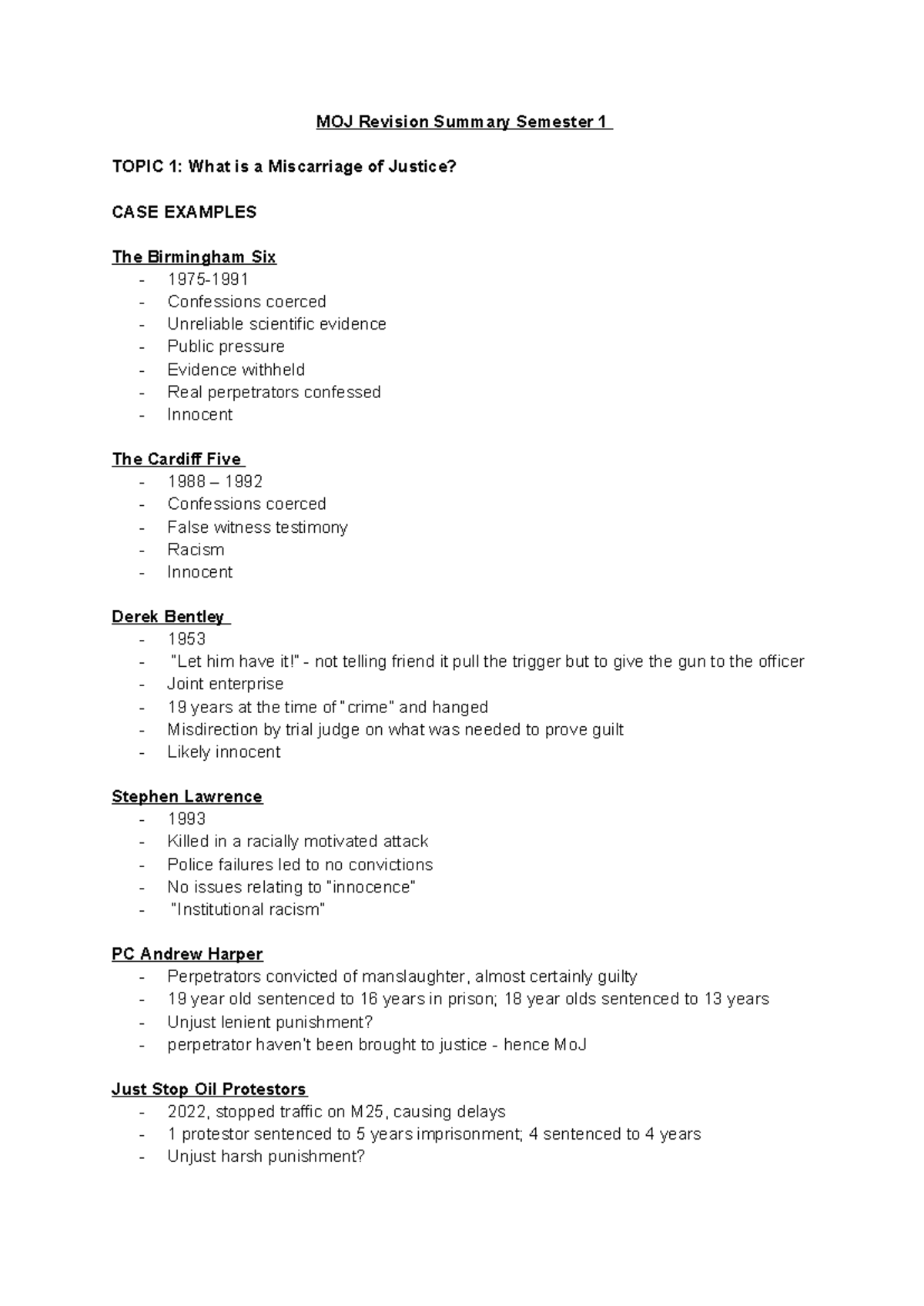 MOJ Revision Summary Semester 1 - The appeals process Causes of ...