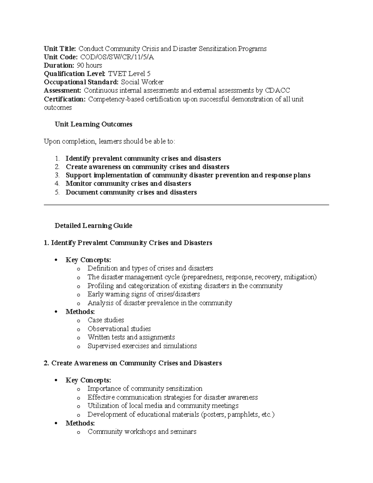 CDM 101: Community Crisis & Disaster Management Revision Notes - Studocu