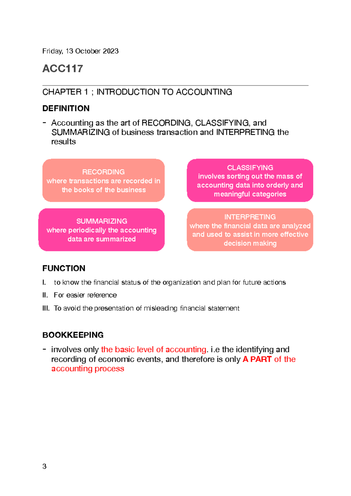 ACC117 Intro to Accounting: Key Concepts and Functions Overview - Studocu