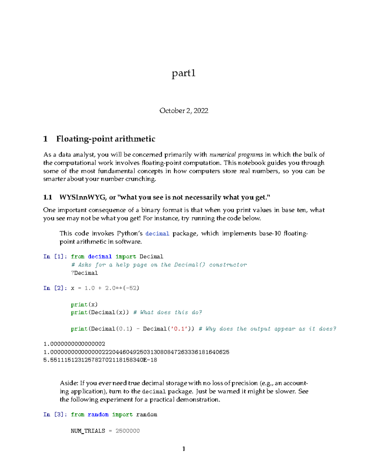 Notebook 4 - Part1 - part October 2, 2022 1 Floating-point arithmetic ...