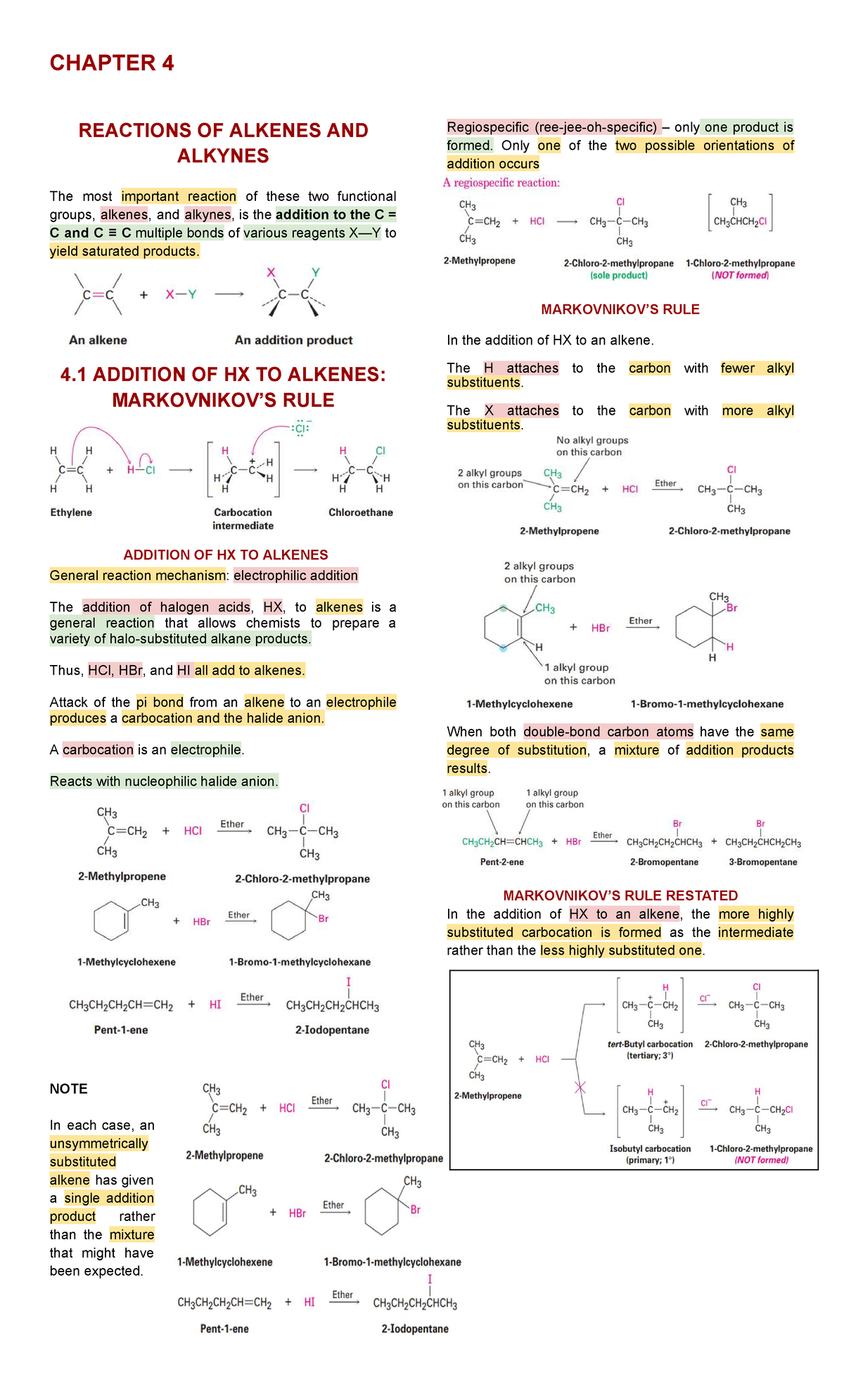 Organic Chemistry CH 4: Reactions of Alkenes and Alkynes Explained ...