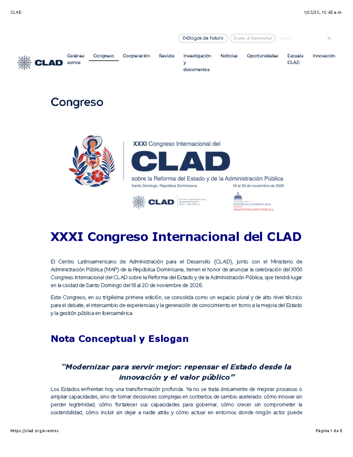 CLAD 10:45 a.m. Congreso Internacional sobre Reforma del Estado 2026 - Document Preview