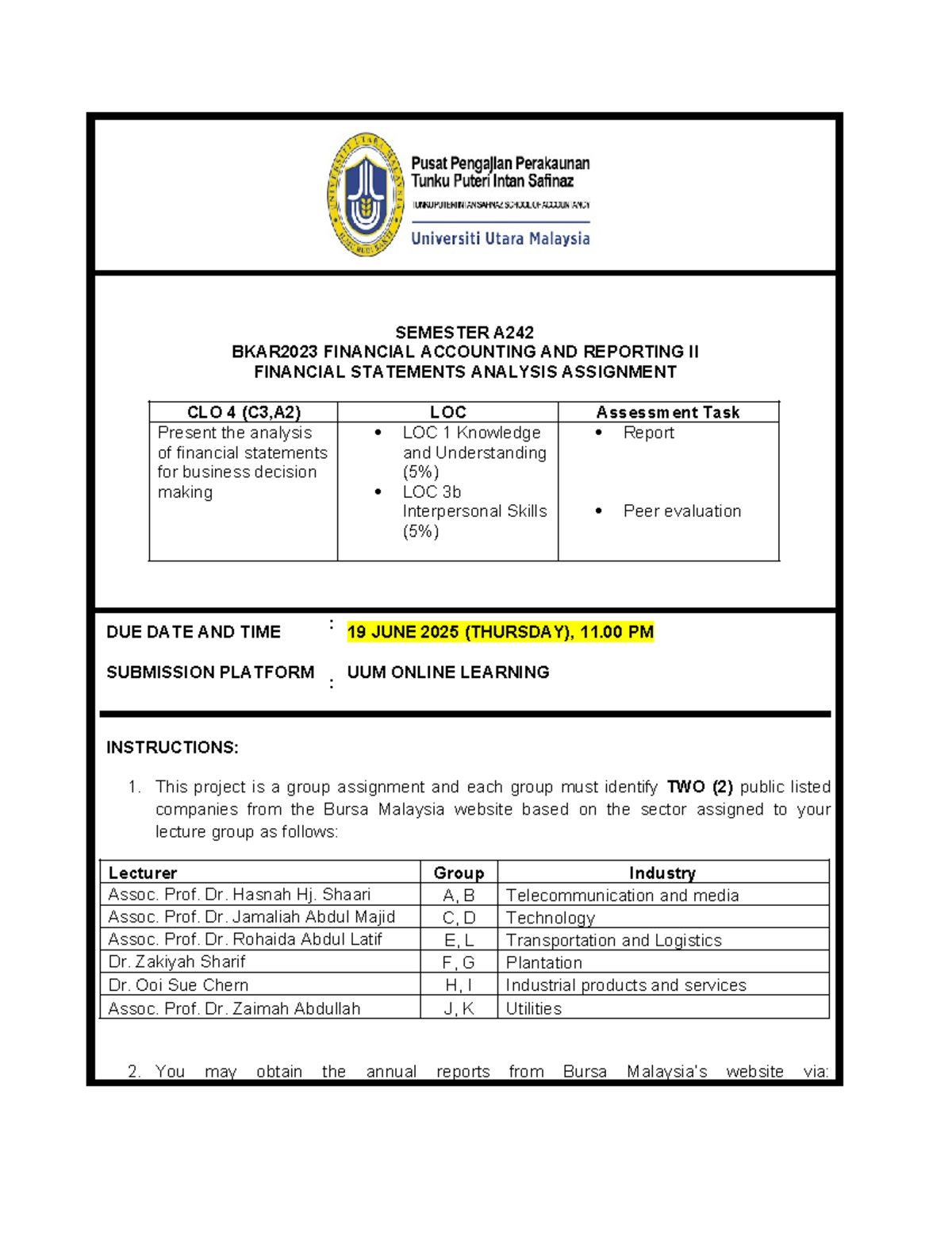 A242 Financial Accounting II: FSA Assignment Guidelines & Analysis ...