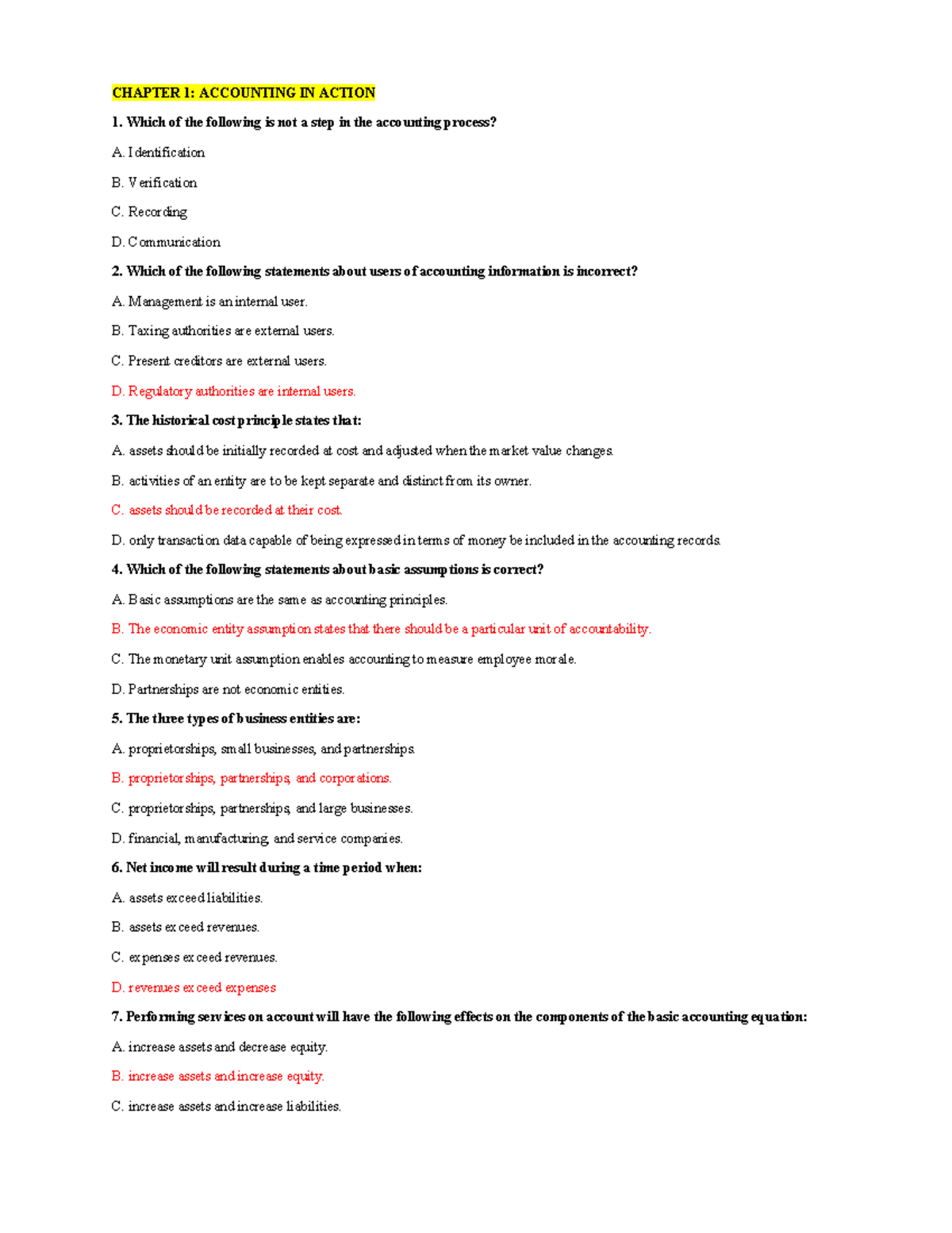 Multiple Choice Questions - Intro to Acc. (ACCT101) Exam Prep - Studocu