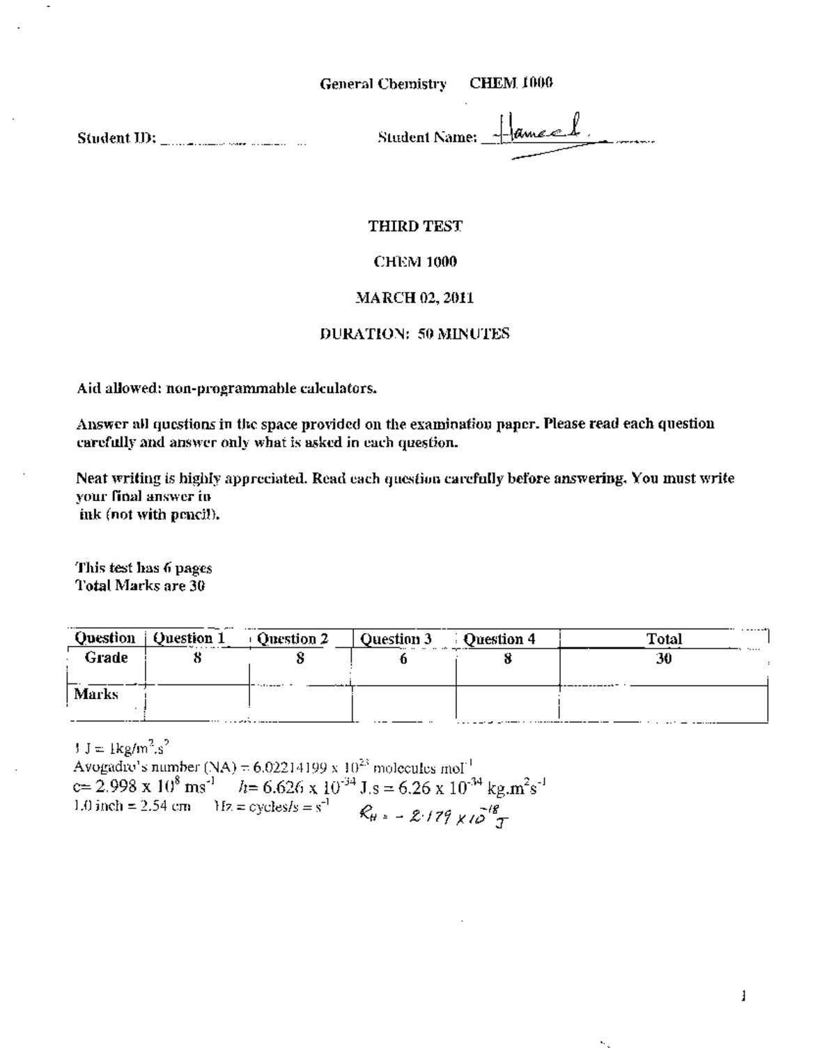 CHEM 101 Midterm Exam 2 Q&A March 2011 - General Chemistry - Studocu