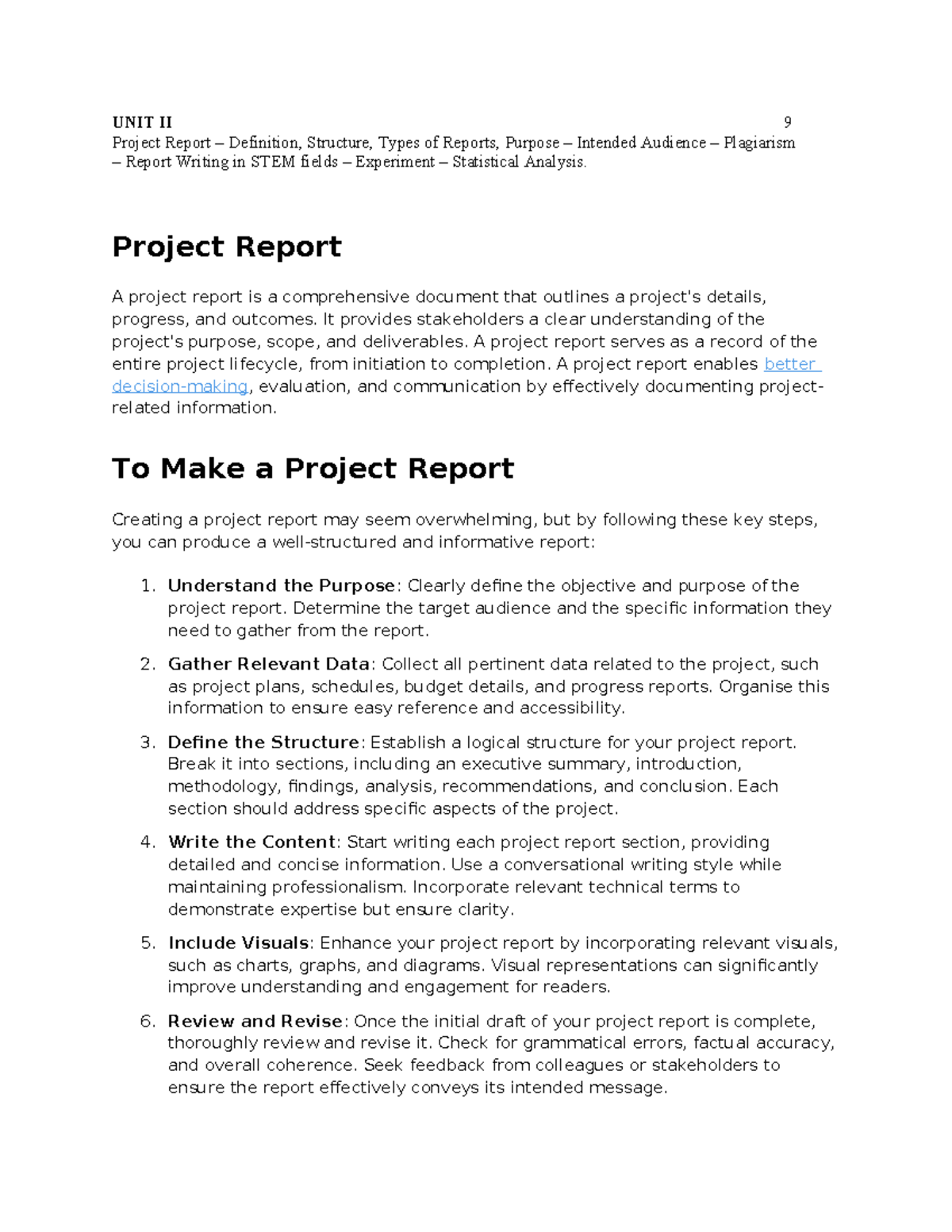 OHS352 Notes: Project Report Structure & Writing Guidelines - UNIT 2 ...