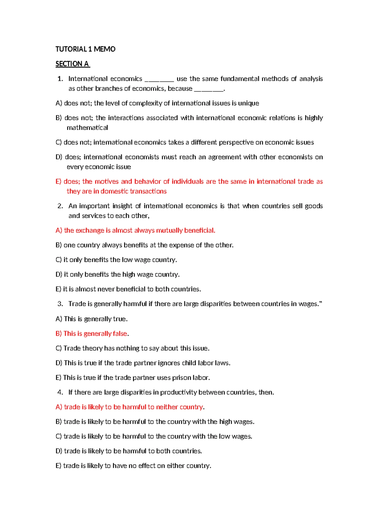 Tutorial Memo: Chapter 3 - Specialization and Comparative Advantage ...