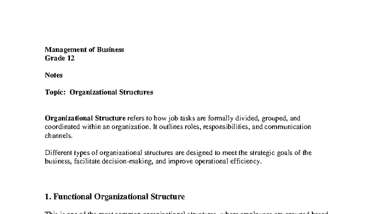 MOB - Final Exam Notes on Organizational Structures - Studocu