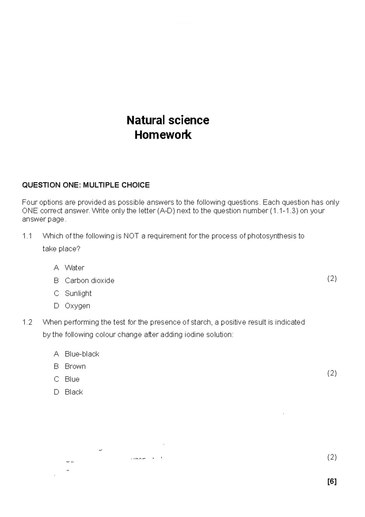 Grade 8 Natural Science Test - February 2017 (RHS) - Studocu