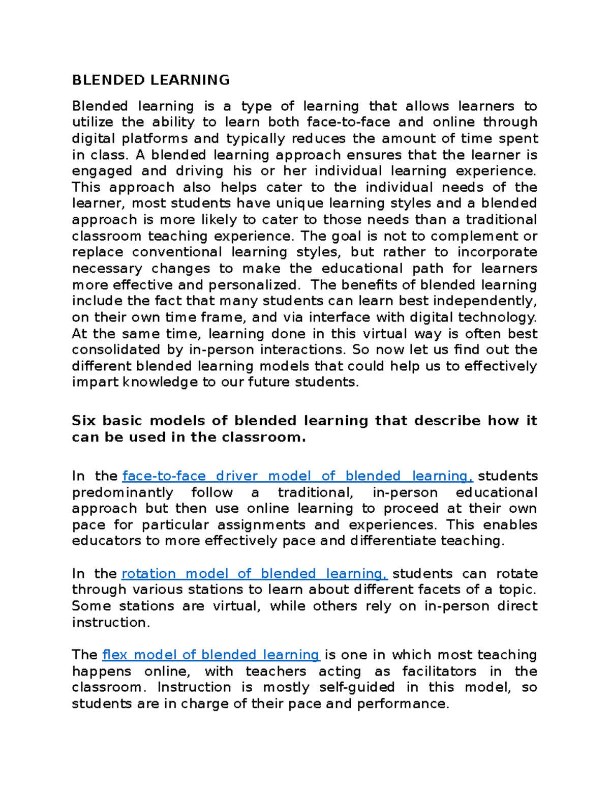 Blended Learning Strategies for K-12 Education Students - Studocu