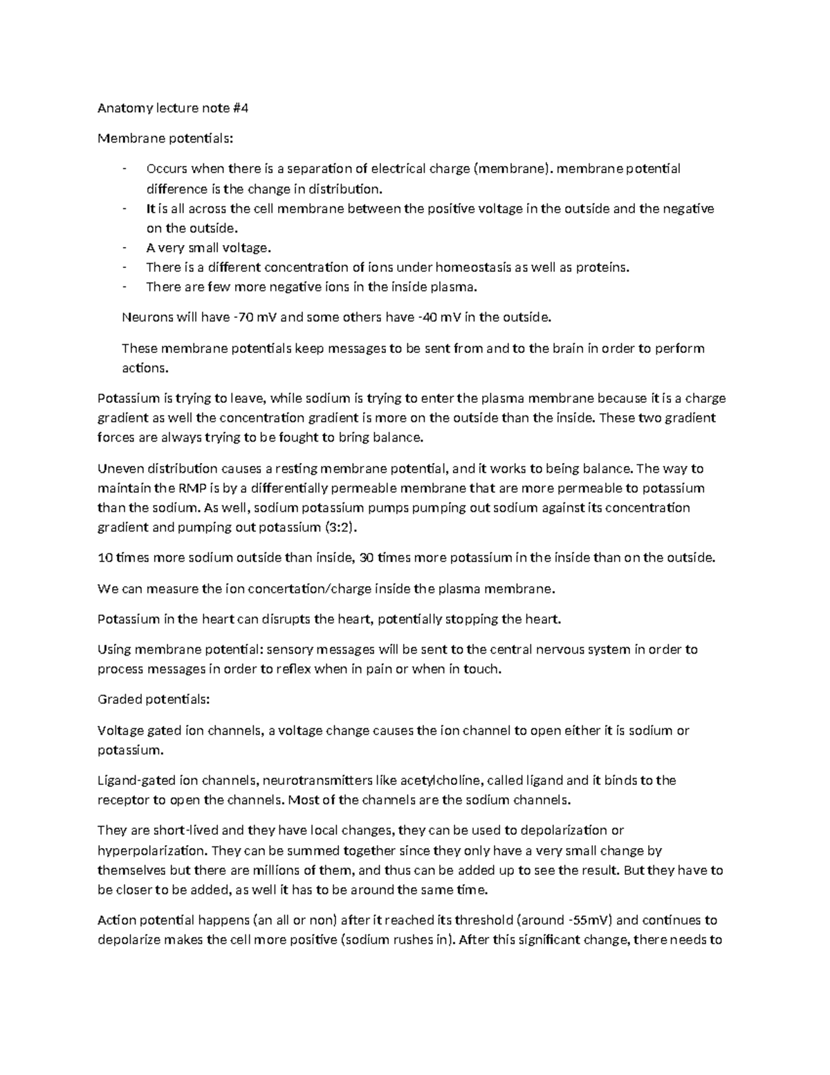 Anatomy Lecture Note 4: Membrane Potentials and Action Potential ...