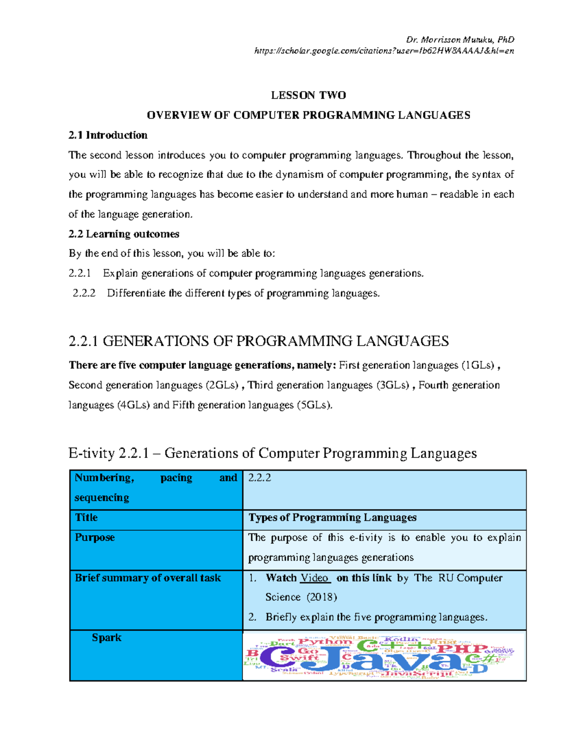 BMS 201 Lesson 2 - Overview of Computer Programming Languages - Studocu