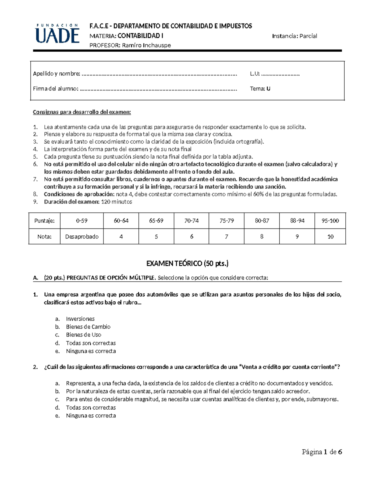 Examen Parcial Simulacro Contabilidad I - 2do. Examen 2024 - Studocu