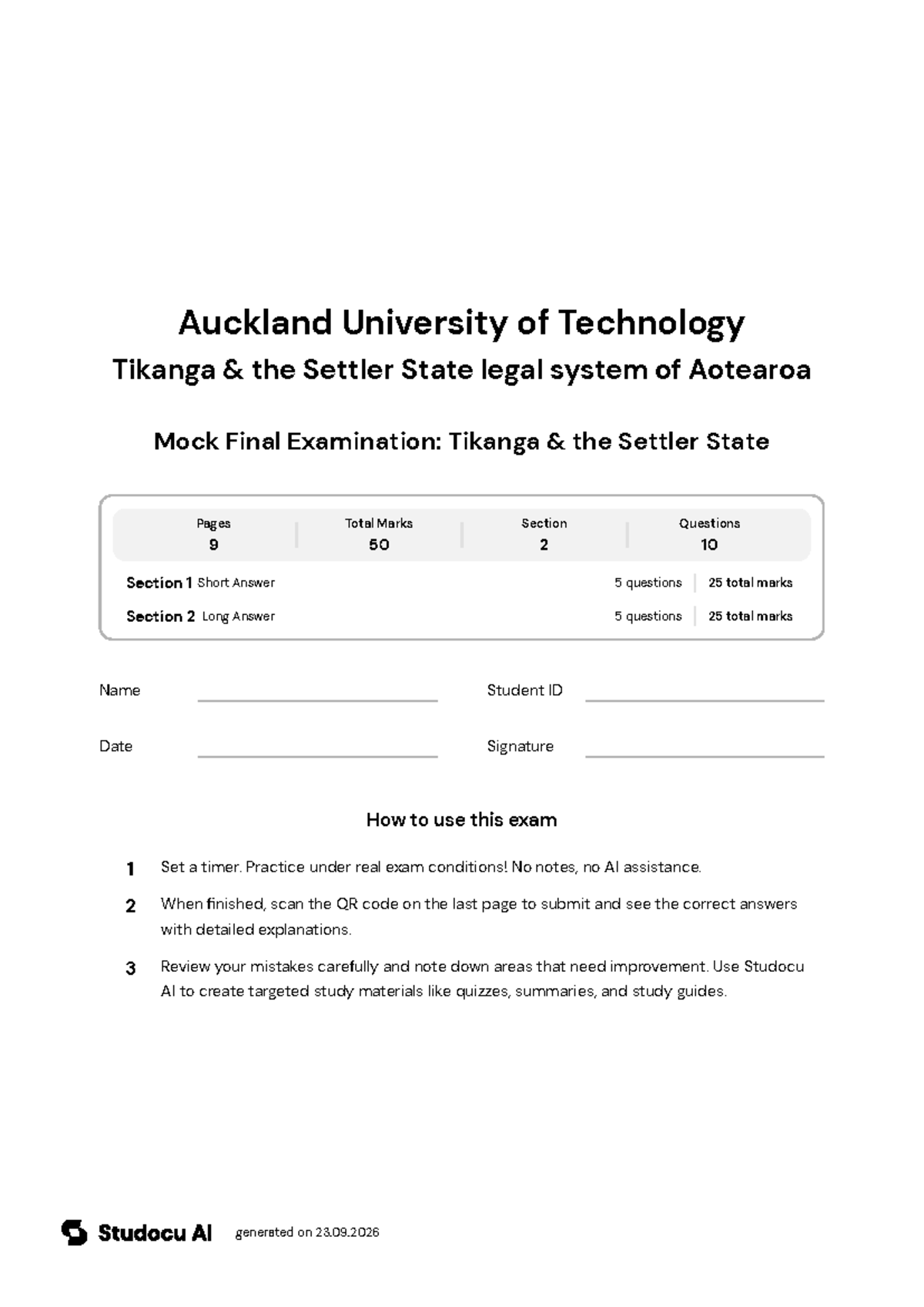 Mock Final Exam: Tikanga & the Settler State - Studocu