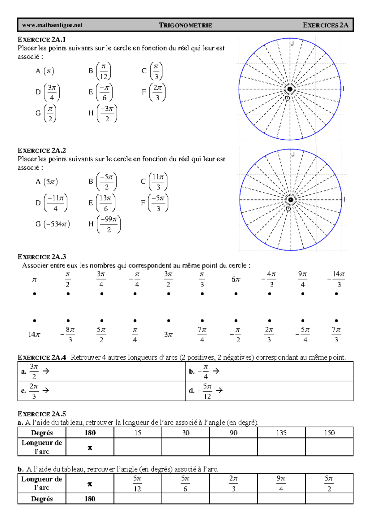 Chap 04 - Ex 2A - Conversion de degrés en radians - Corrige ...
