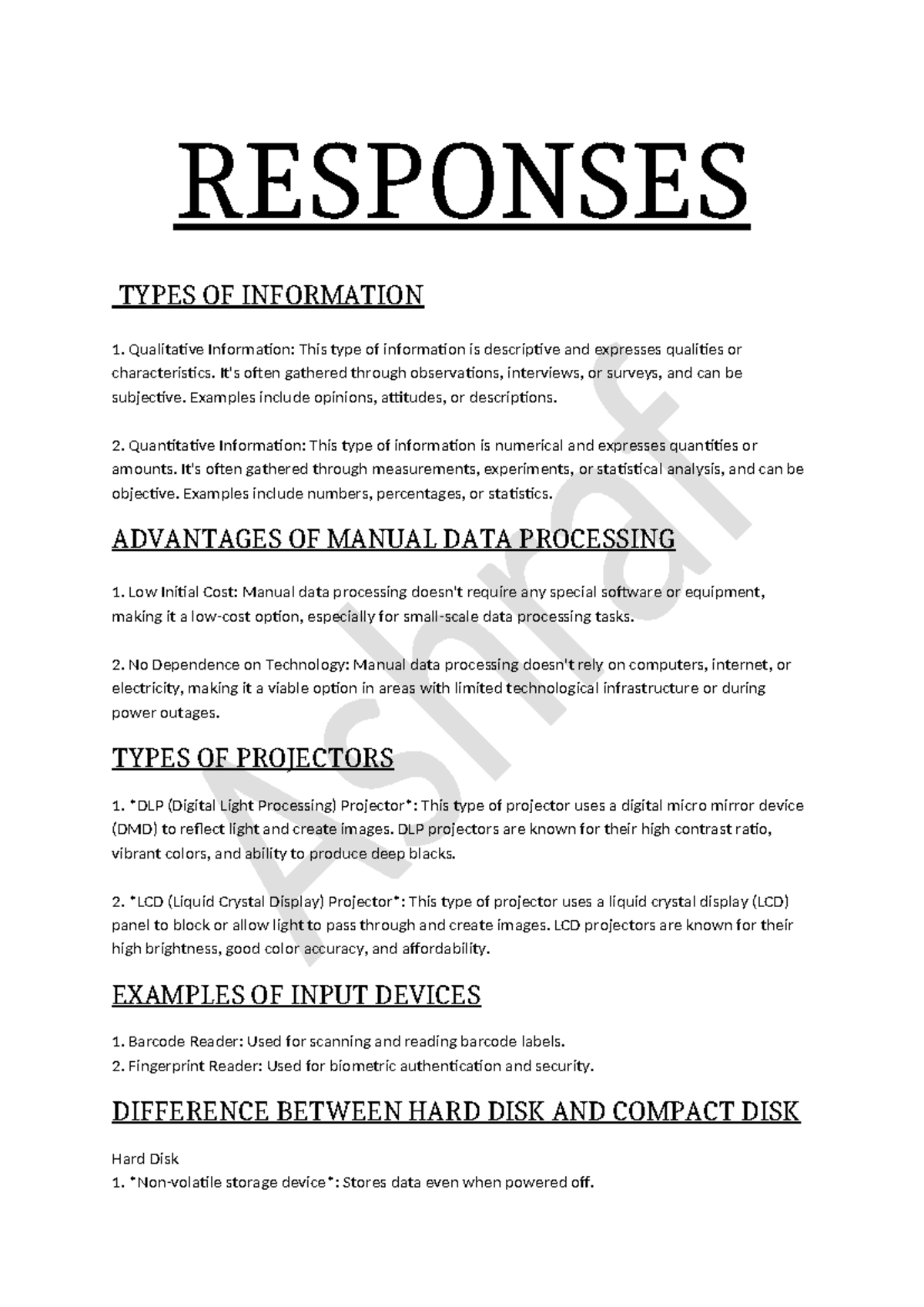 COMP 101: Types of Information, Data Processing, and Device ...