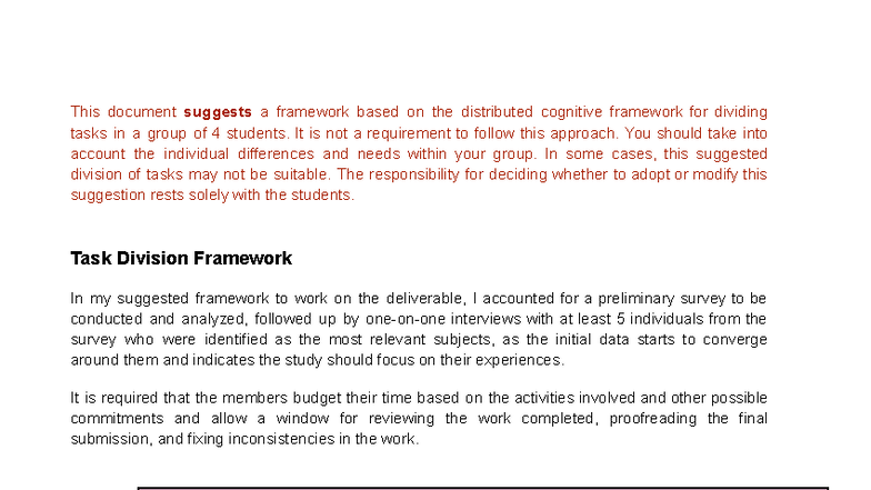 Suggested Task Division Framework for Group Projects - Studocu