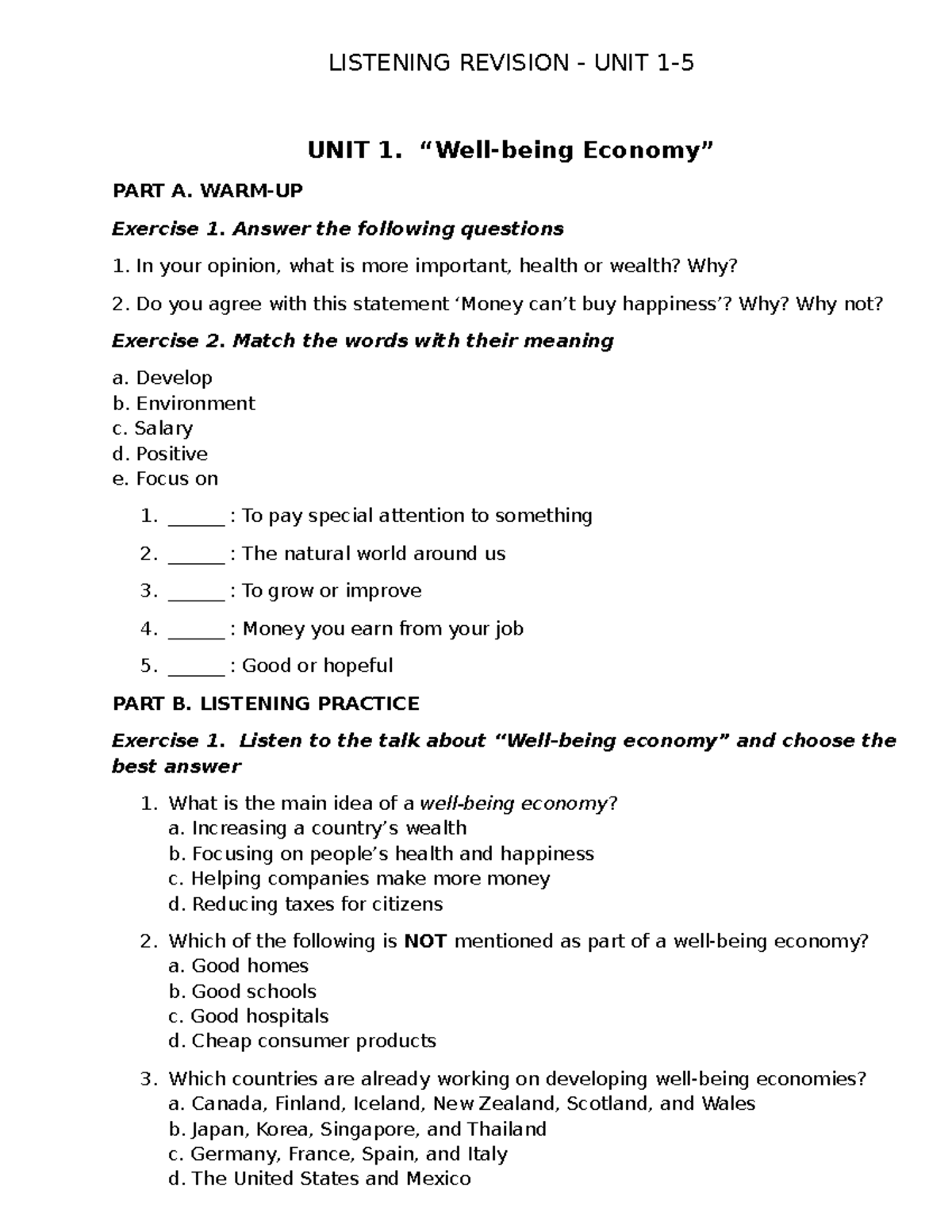 Listening Revision: Unit 1 to Unit 4 Exercises and Answers - Studocu