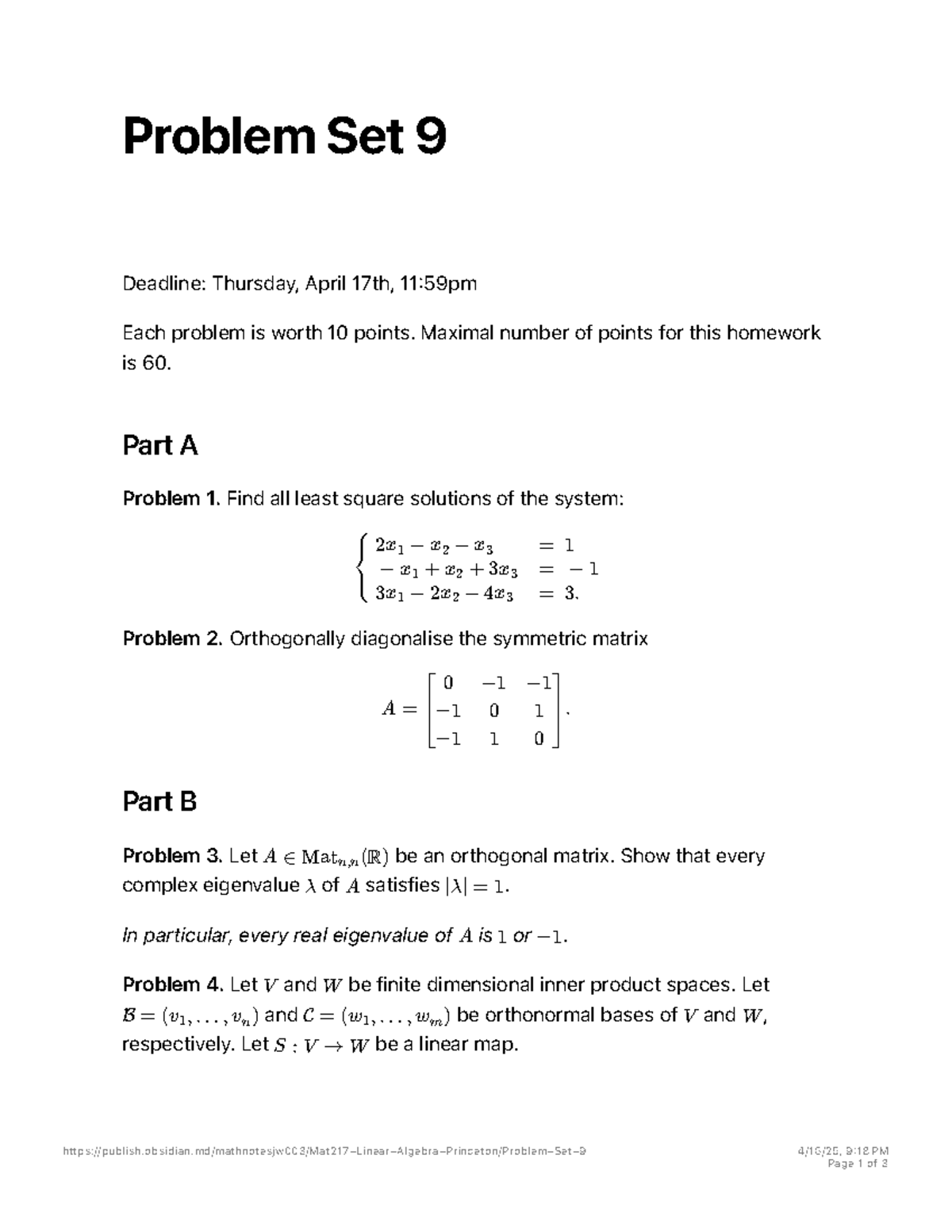 Problem Set 9 - Solutions and Notes for Math Course - Studocu