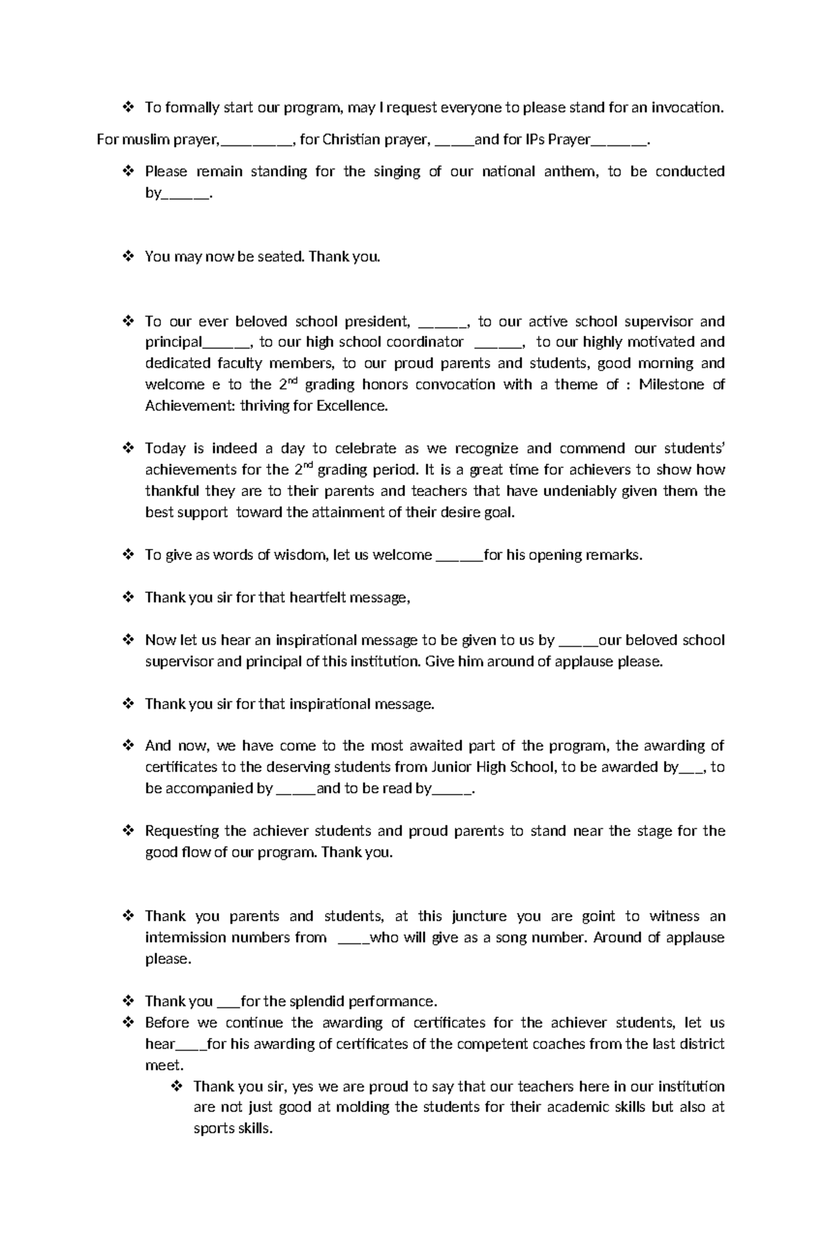 2nd Grading Honors Convocation Program Overview - Studocu