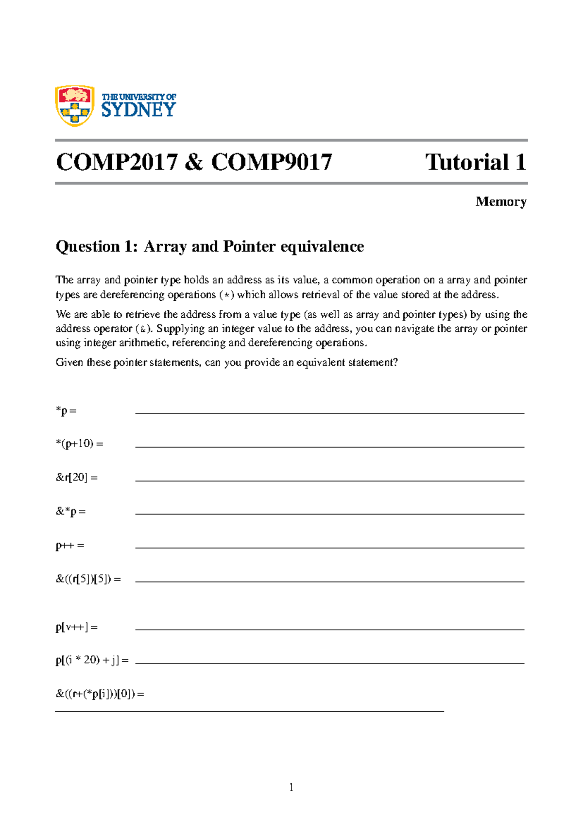 Extra Tutorial Questions on Memory Concepts; COMP2017 - Studocu