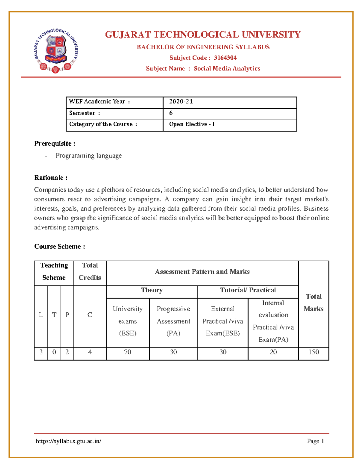 3164304 - Social Media Analytics Course Syllabus Overview - Studocu