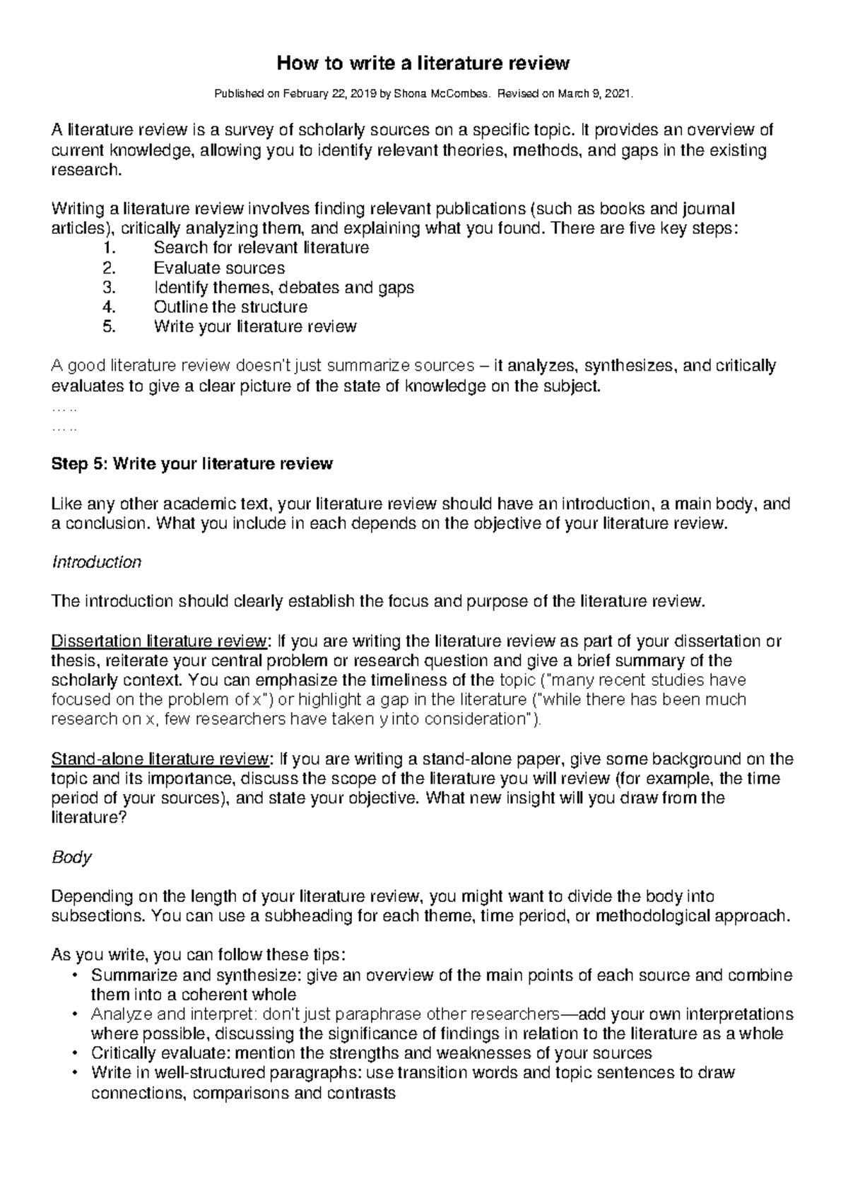 How to Write a Literature Review: Key Steps and Tips - Studocu