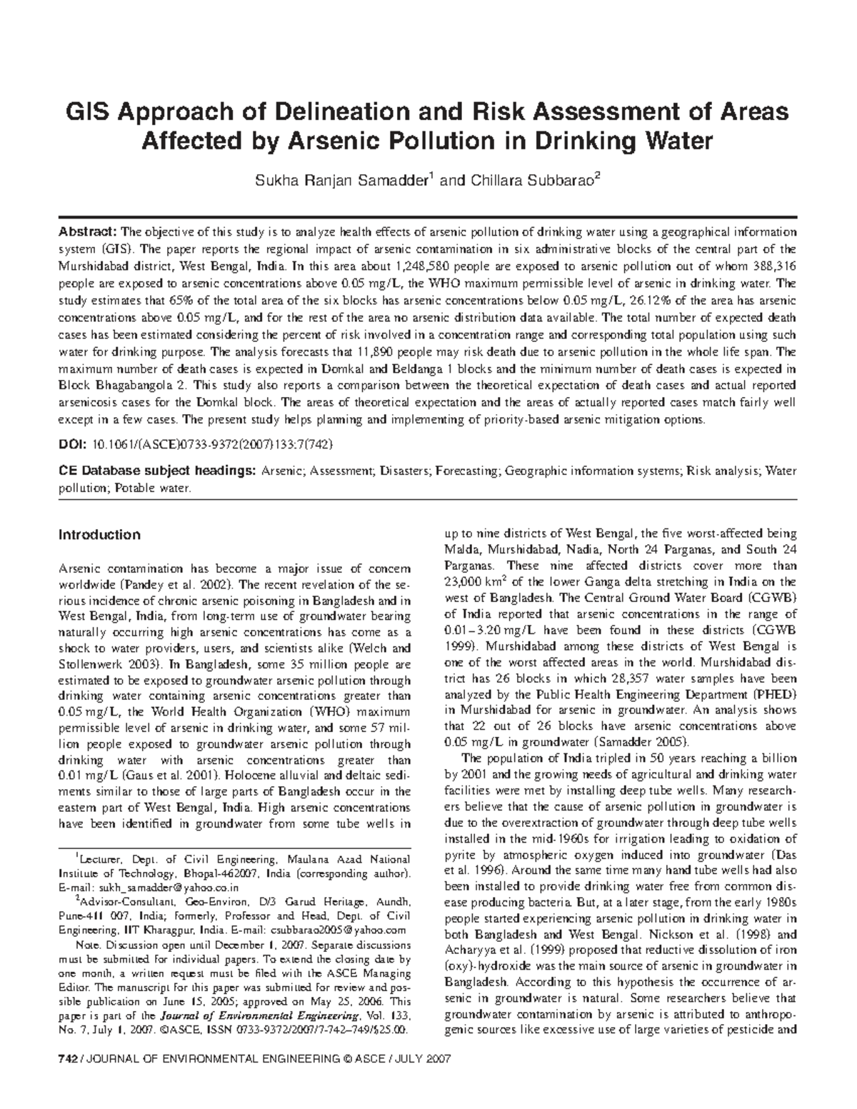 GIS Analysis of Arsenic Pollution and Health Risks in West Bengal (CE ...