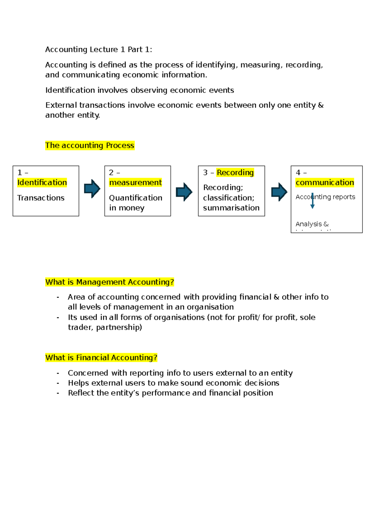 Accounting Lecture 1: Introduction to Key Concepts and Principles - Studocu