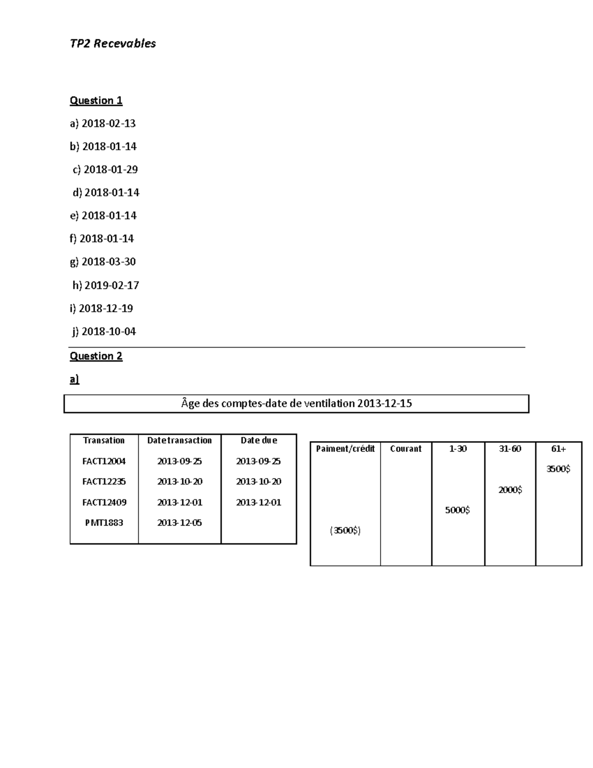 SCO3006-tp2 -solution - TP2 Recevables Question 1 a) b) c) d) e) f) g ...
