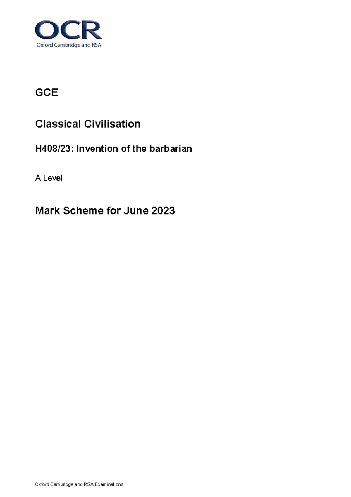 A Level Classical Civilisation: The World of the Hero Exam Paper (OCR ...