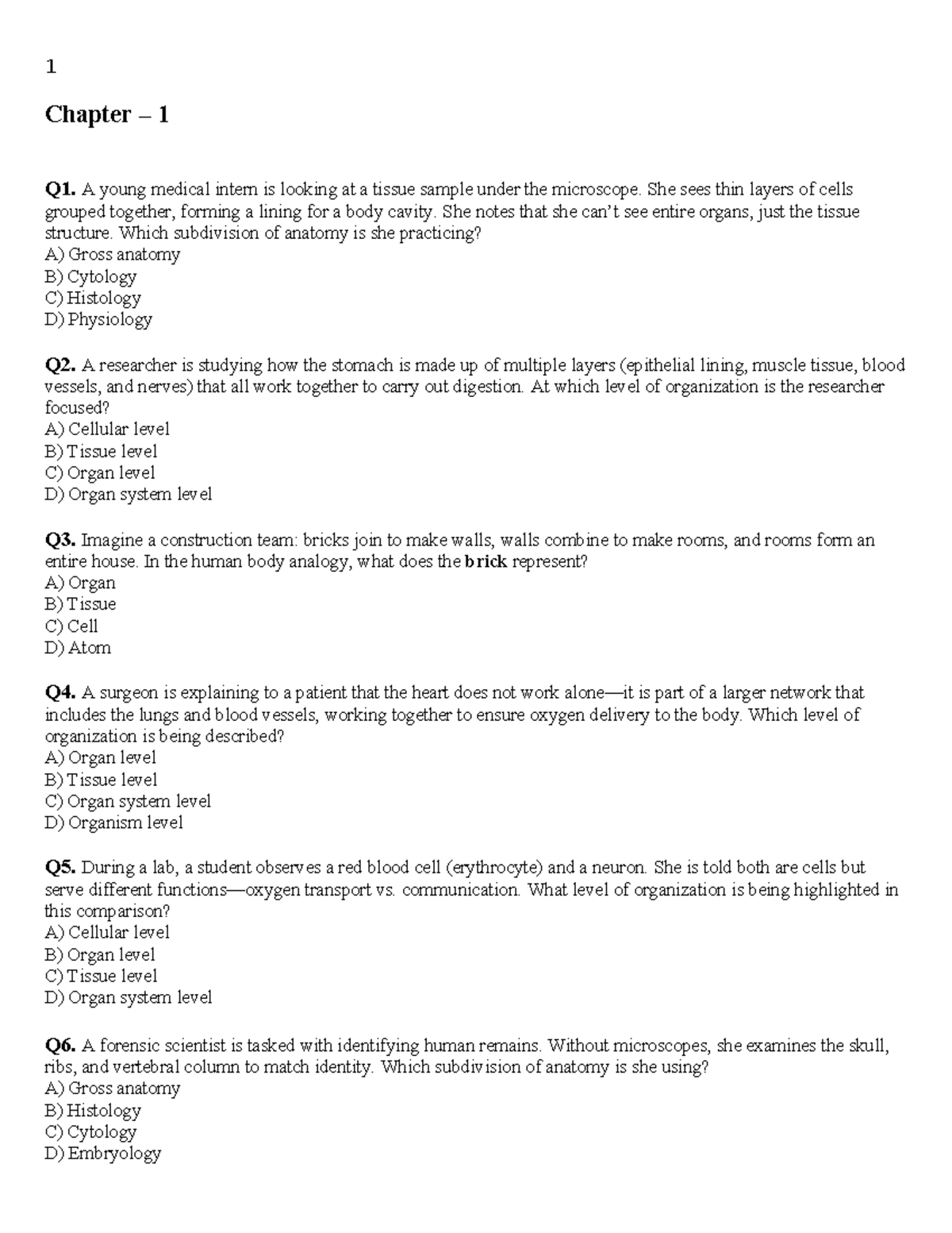 Anatomy 101 - Chapter 1 Practice Questions and Answers - Studocu