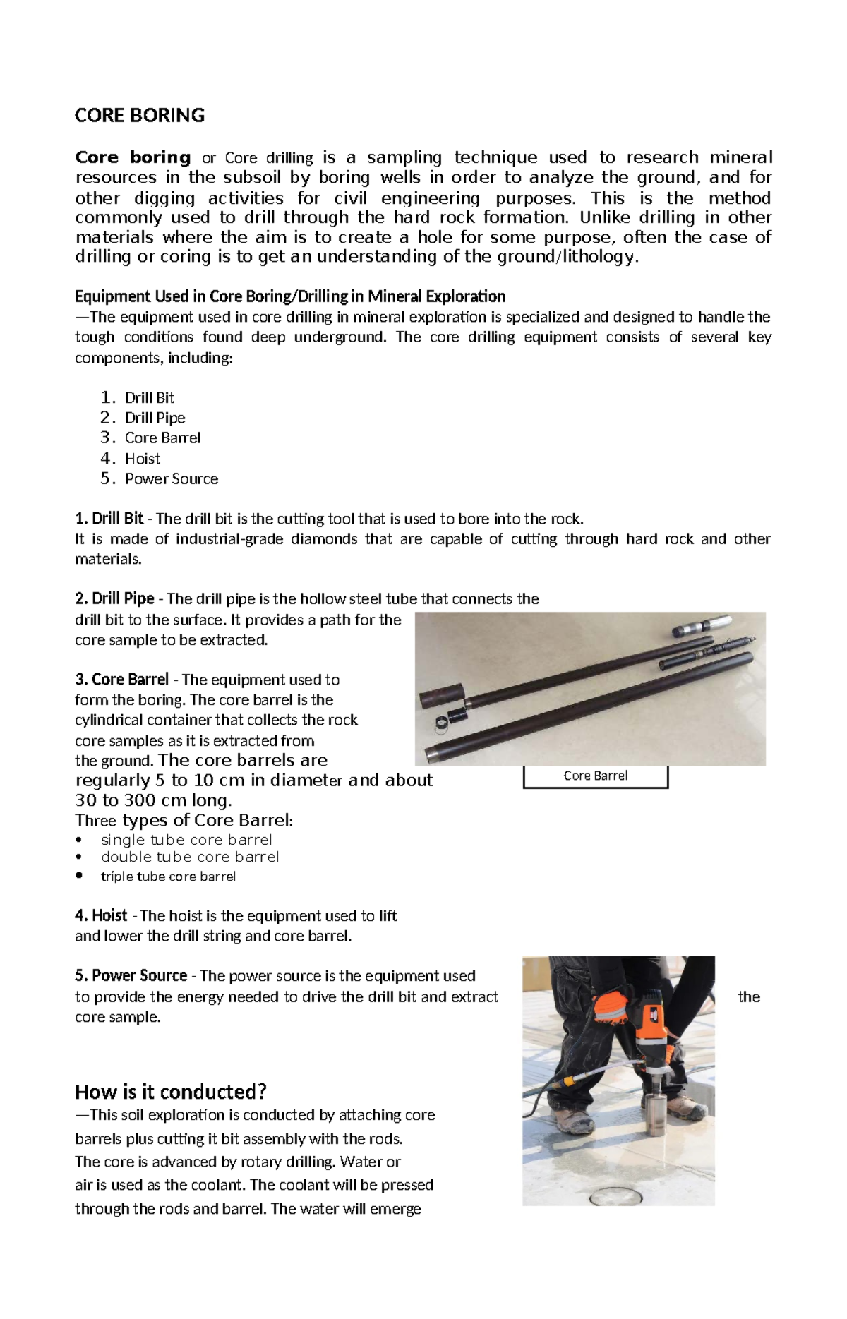CORE Boring Techniques and Equipment - Lecture Notes - Studocu